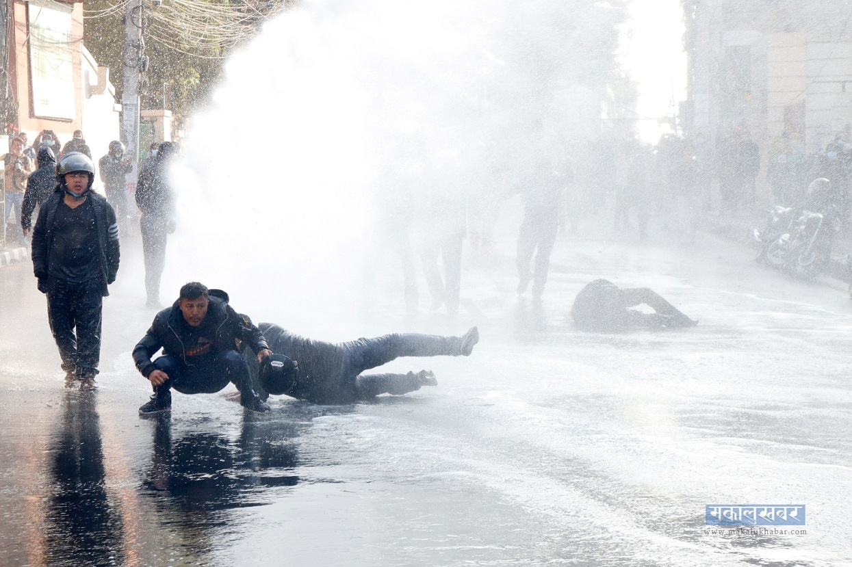 Police use force on civil activists in Baluwatar against the dissolution of the House of Representatives.