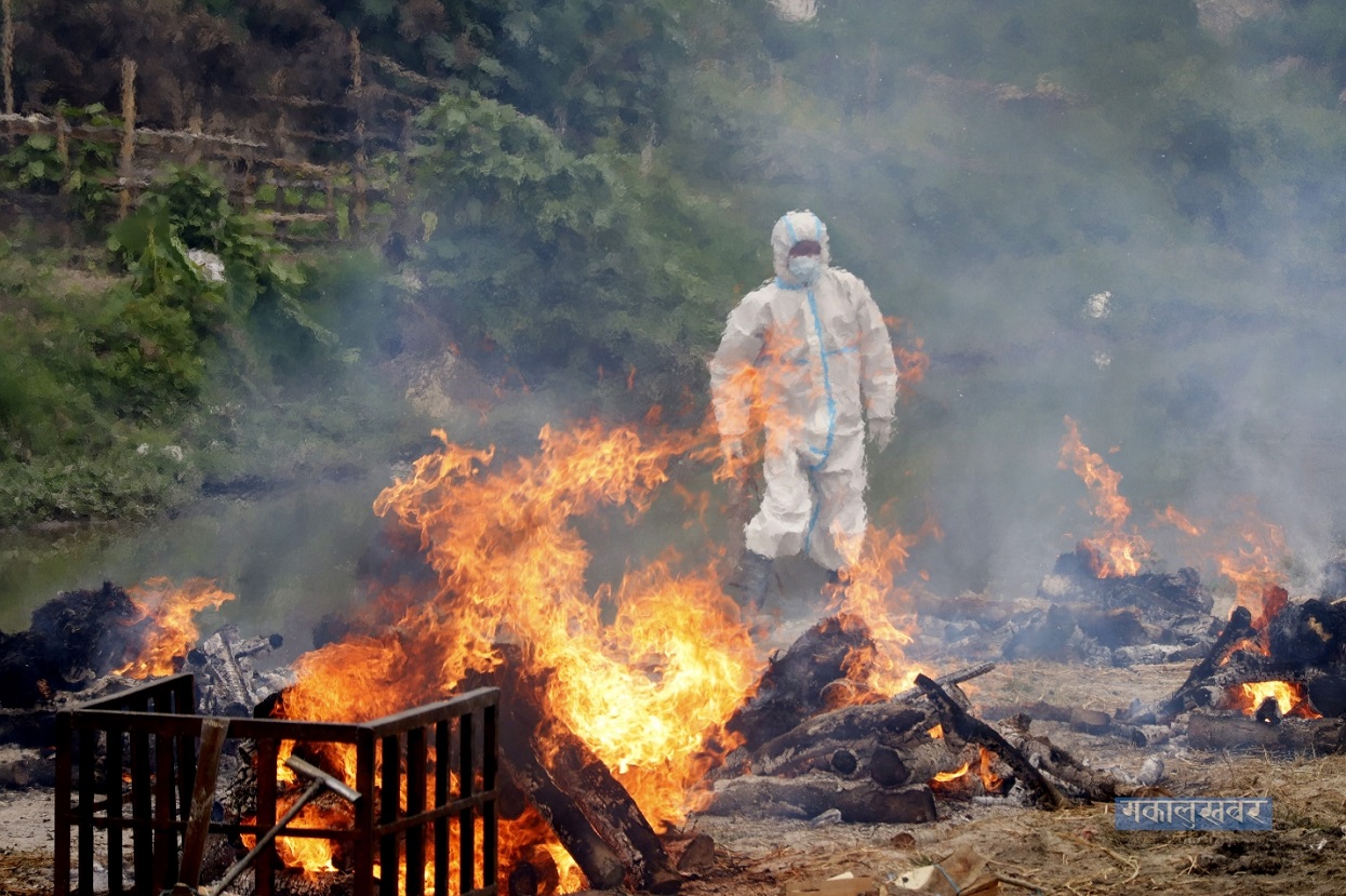 Those who died by COVID-19 are being cremated on the banks of the Bagmati River